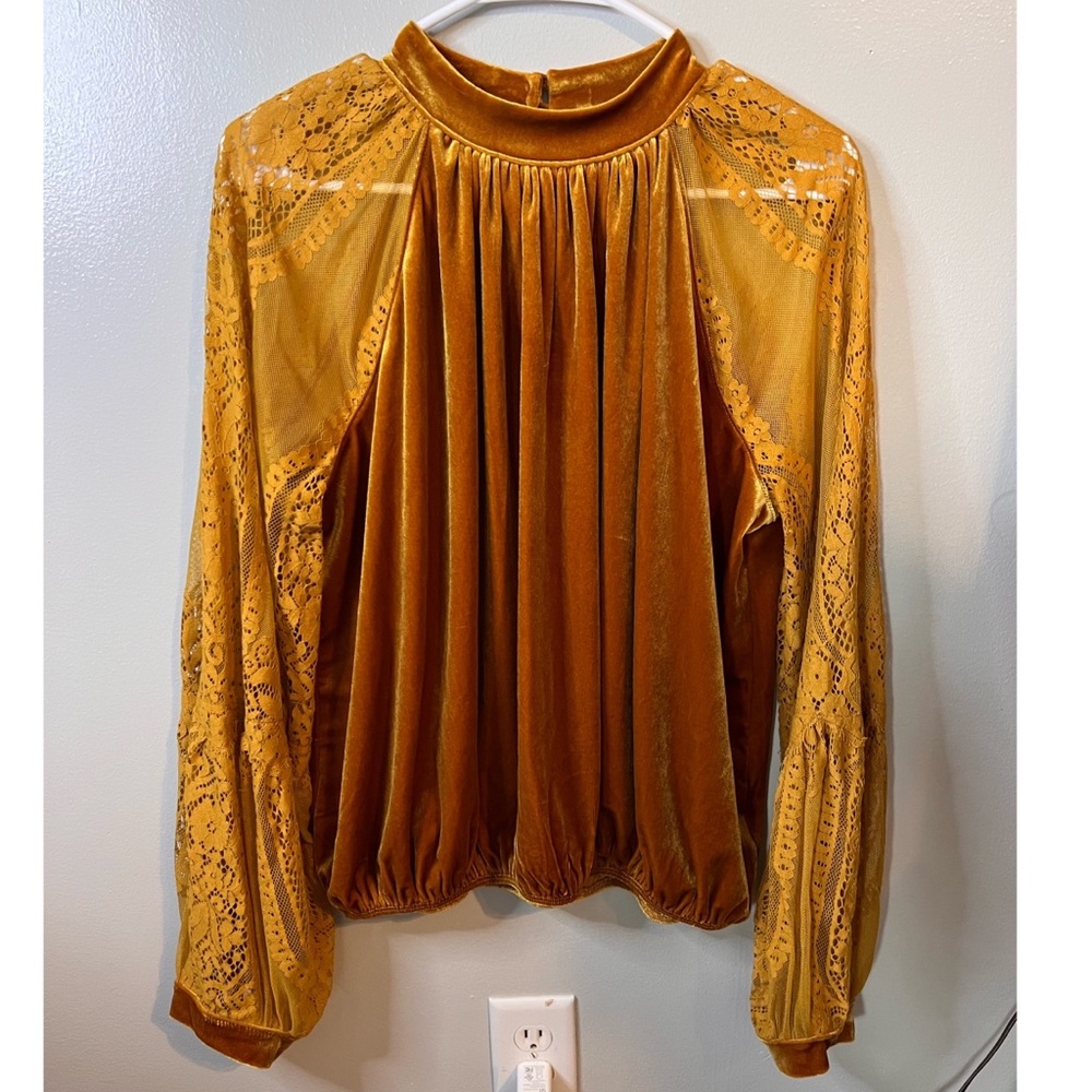 COPY - Free People Velvet and Lace Long Sleeve Top- Size L